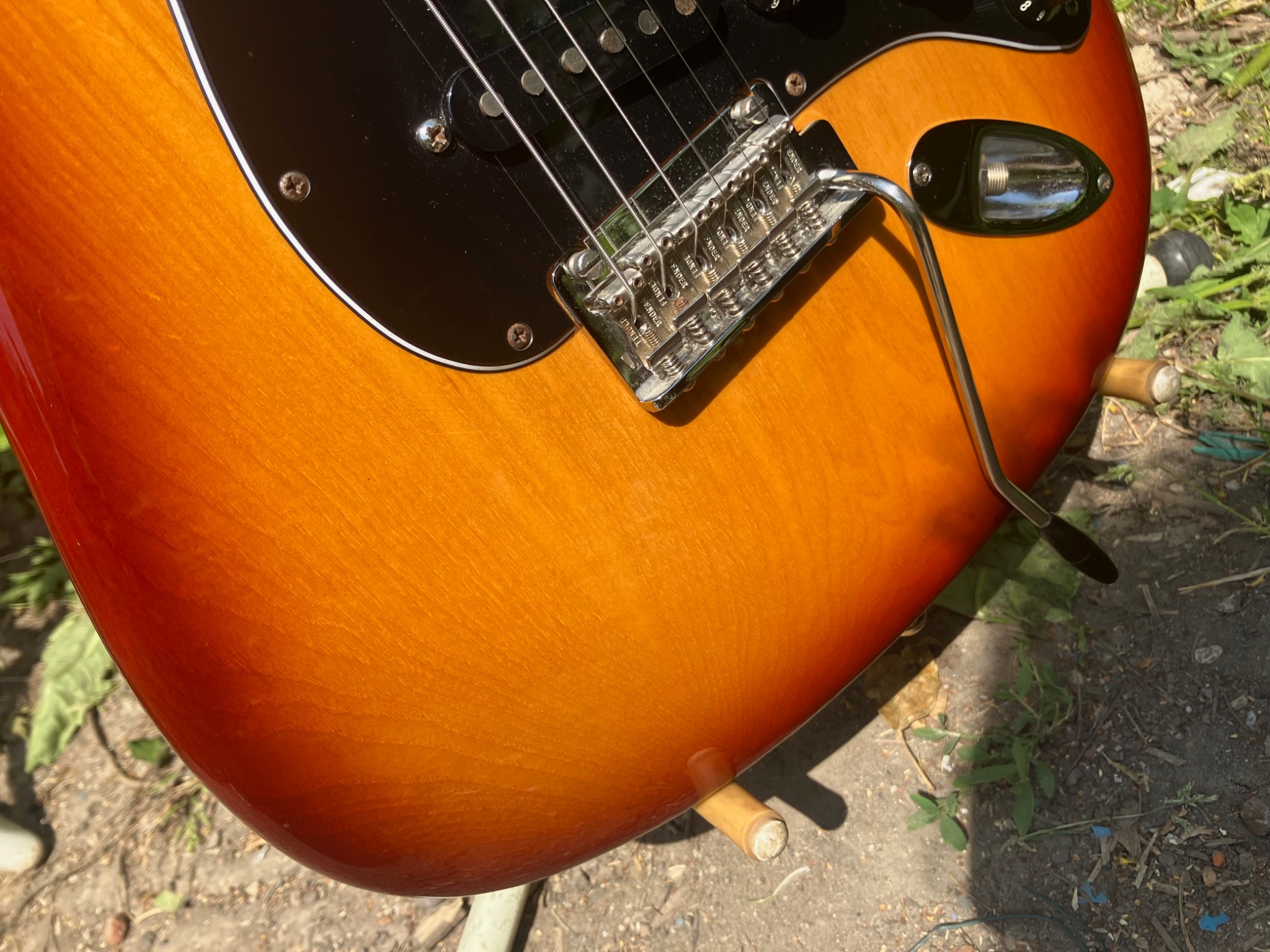 Detailfoto van de Sienna Sunburst ash body