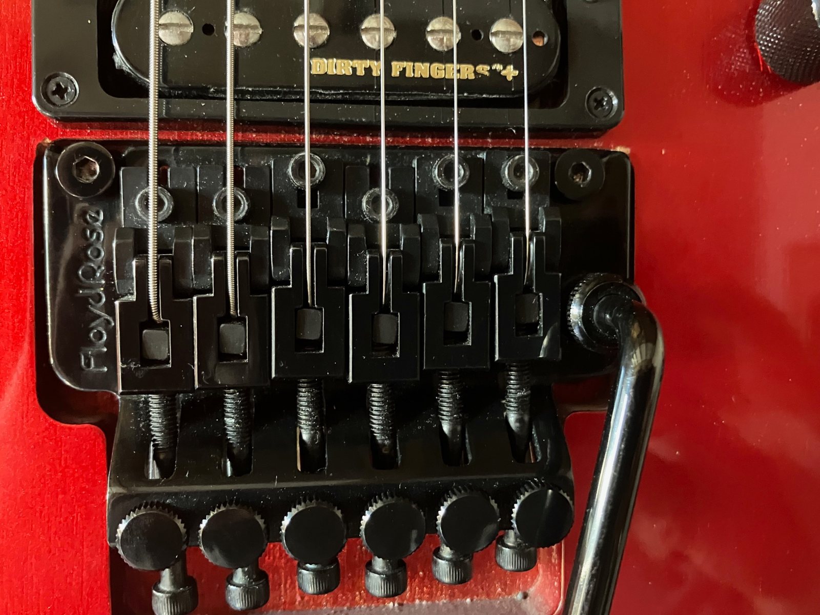 Detail van de Floyd Rose tremolo op de Gibson M-III Reissue 2013